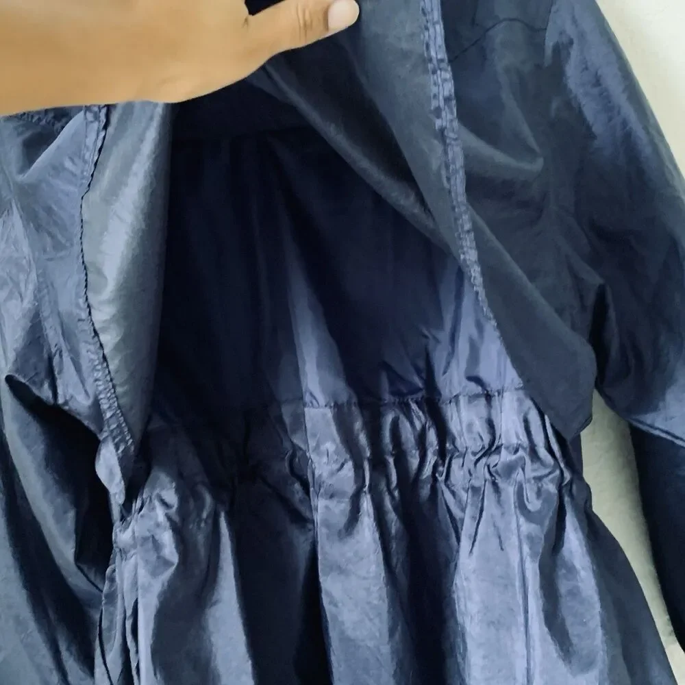 Vintage Izzi Activewear Jacket Women M Navy Blue Windbreaker Hood Cinch Waist 90